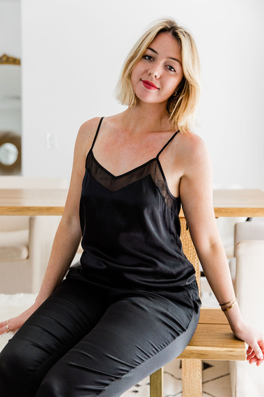 Silk Pajama Set Nº5 (Mulberry Silk Camisole Top & Pull-On Straight Leg Silk Pant Set)