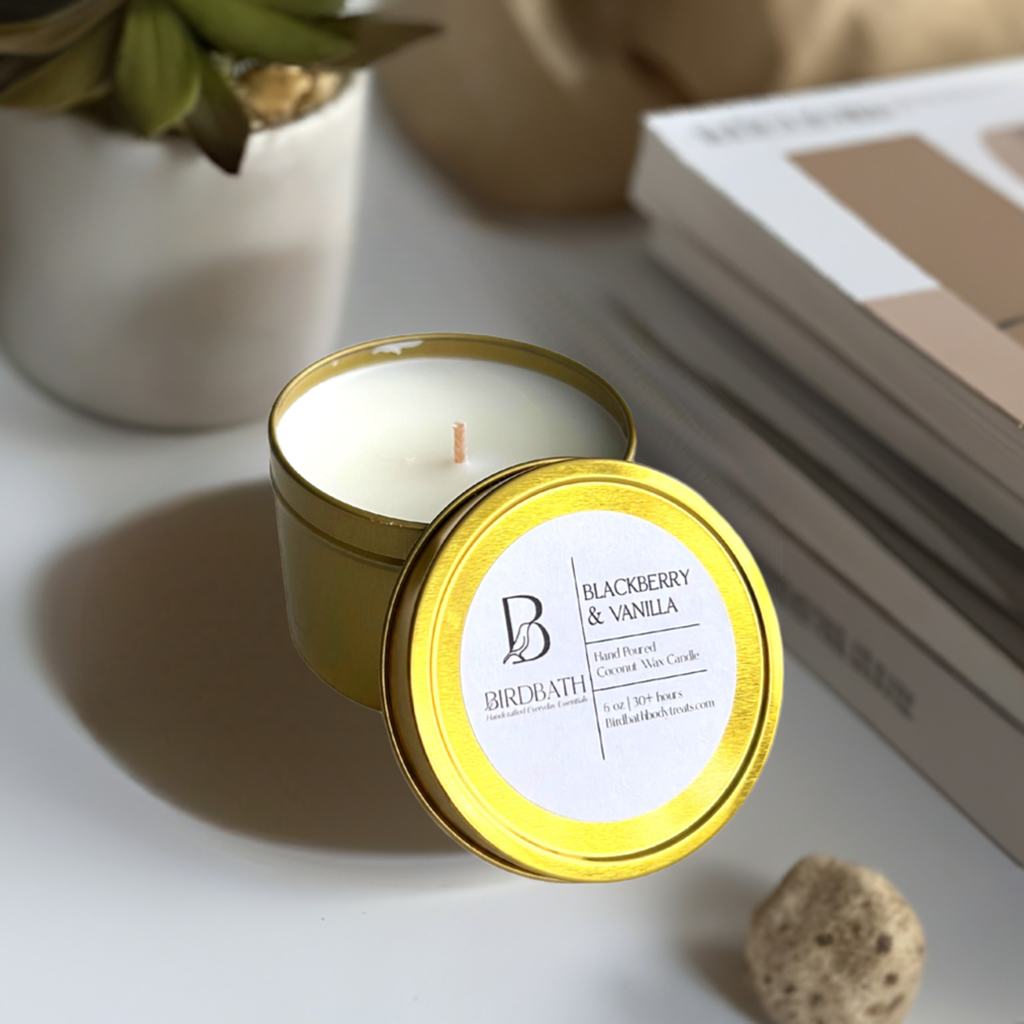 Blackberry & Vanilla Coconut Wax Candle in Gold Travel Tin