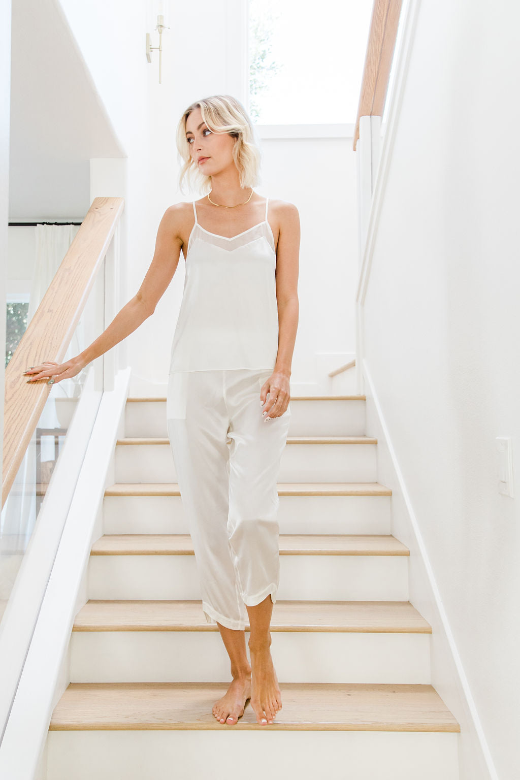 Silk Pajama Set Nº5 (Mulberry Silk Camisole Top & Pull-On Straight Leg Silk Pant Set)