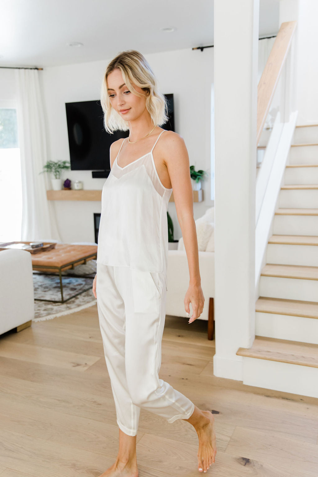 Silk Pajama Set Nº5 (Mulberry Silk Camisole Top & Pull-On Straight Leg Silk Pant Set)