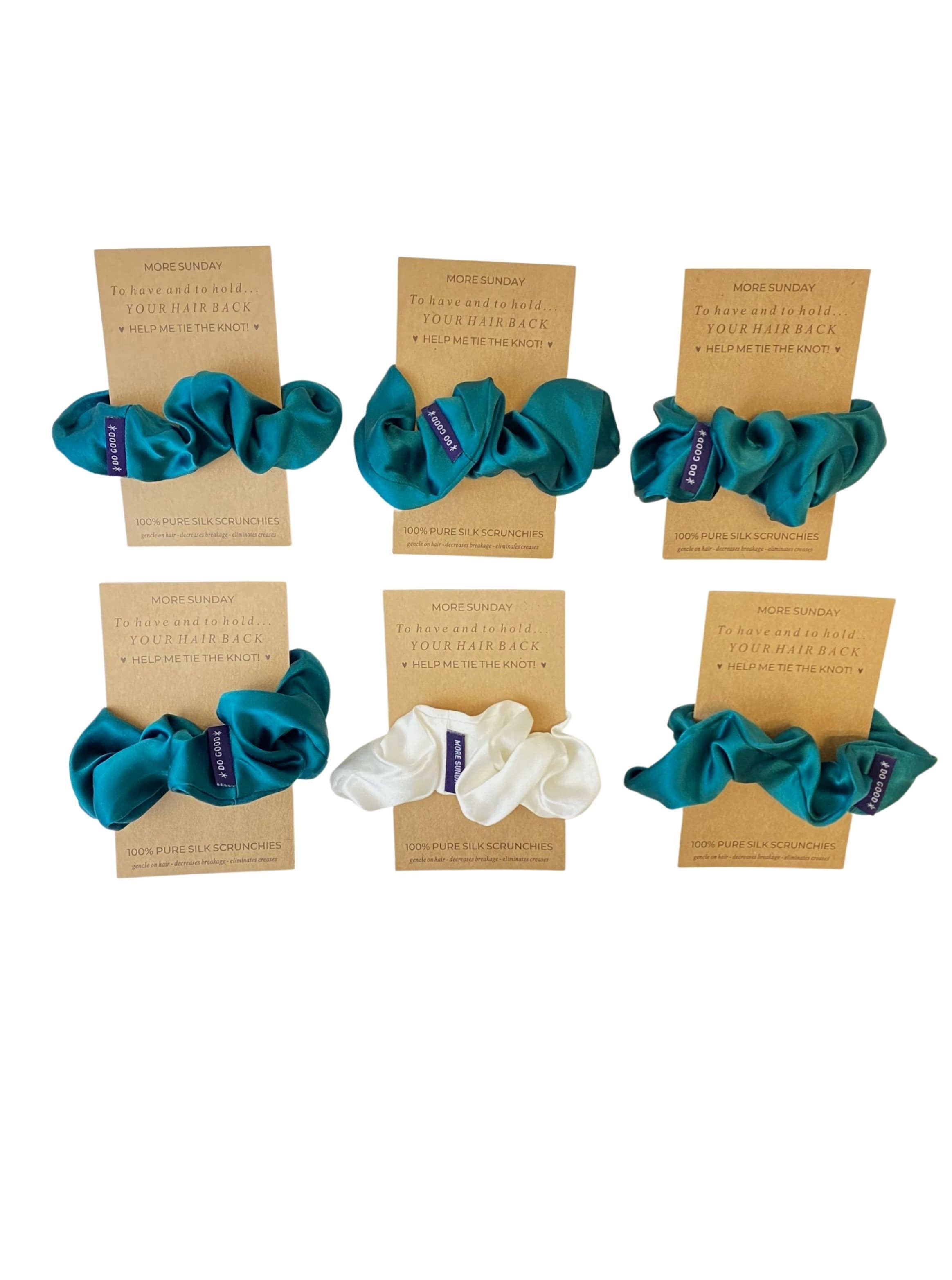 Silk Scrunchie Hair Accessory Look Polished Anytime | More Sunday Deep Emerald Green Bridal Proposal Silk Scrunchie Sets lunya morgan lane