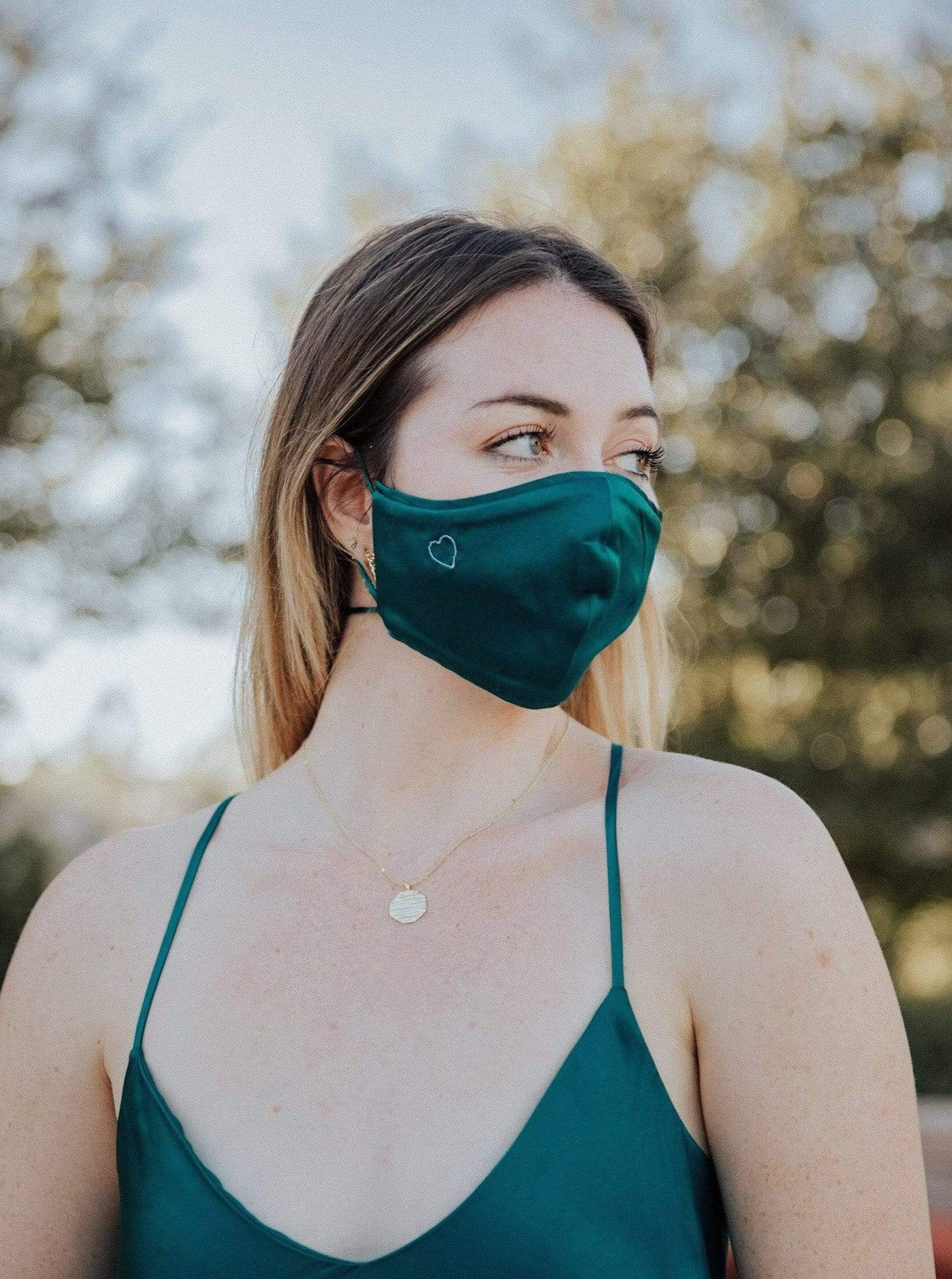 Face Mask Breathable Mulberry Silk Love Face Mask - Triple Layer, Adjustable Straps, Heart Embroidery lunya morgan lane