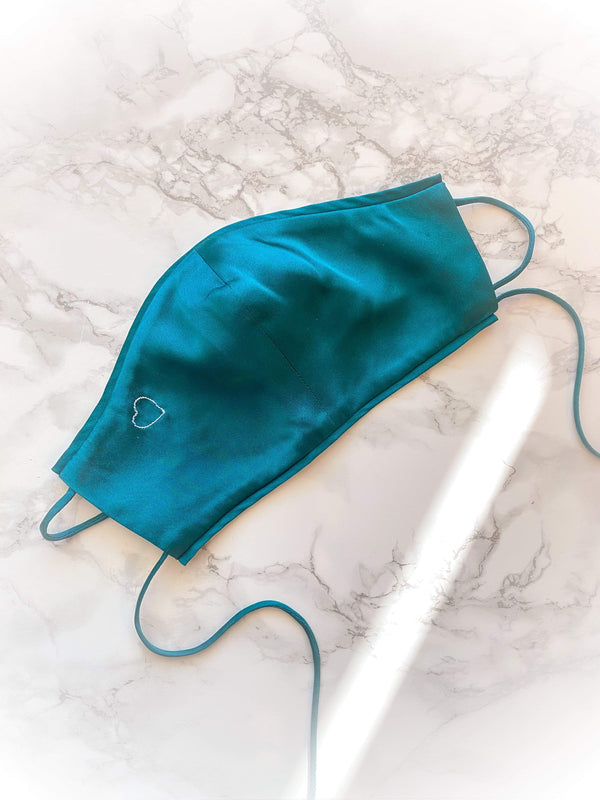Face Mask Breathable Mulberry Silk Love Face Mask - Triple Layer, Adjustable Straps, Heart Embroidery lunya morgan lane