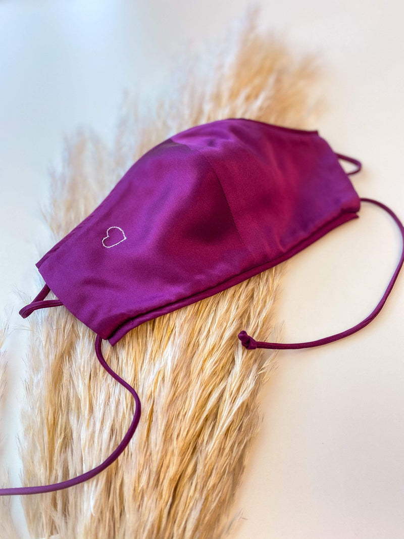 Face Mask Mulberry Muse Breathable Mulberry Silk Love Face Mask - Triple Layer, Adjustable Straps, Heart Embroidery lunya morgan lane