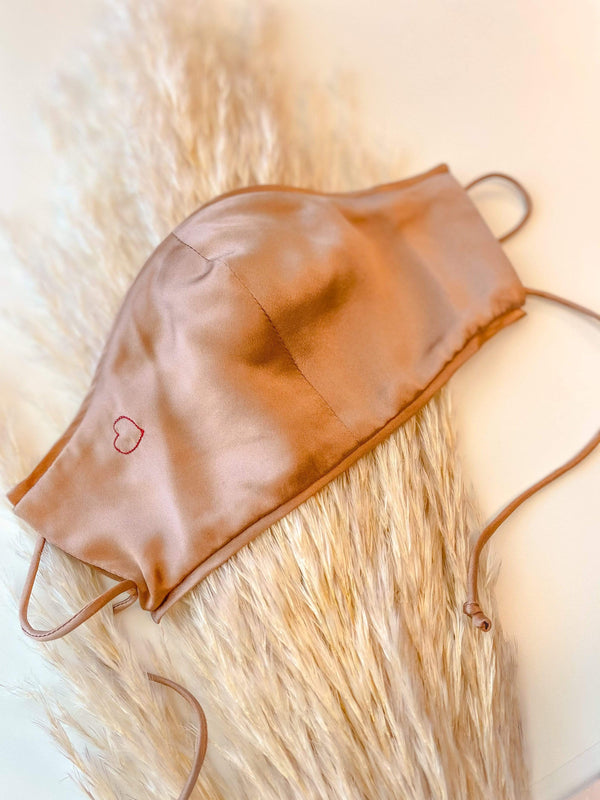 Face Mask Breathable Mulberry Silk Love Face Mask - Triple Layer, Adjustable Straps, Heart Embroidery lunya morgan lane