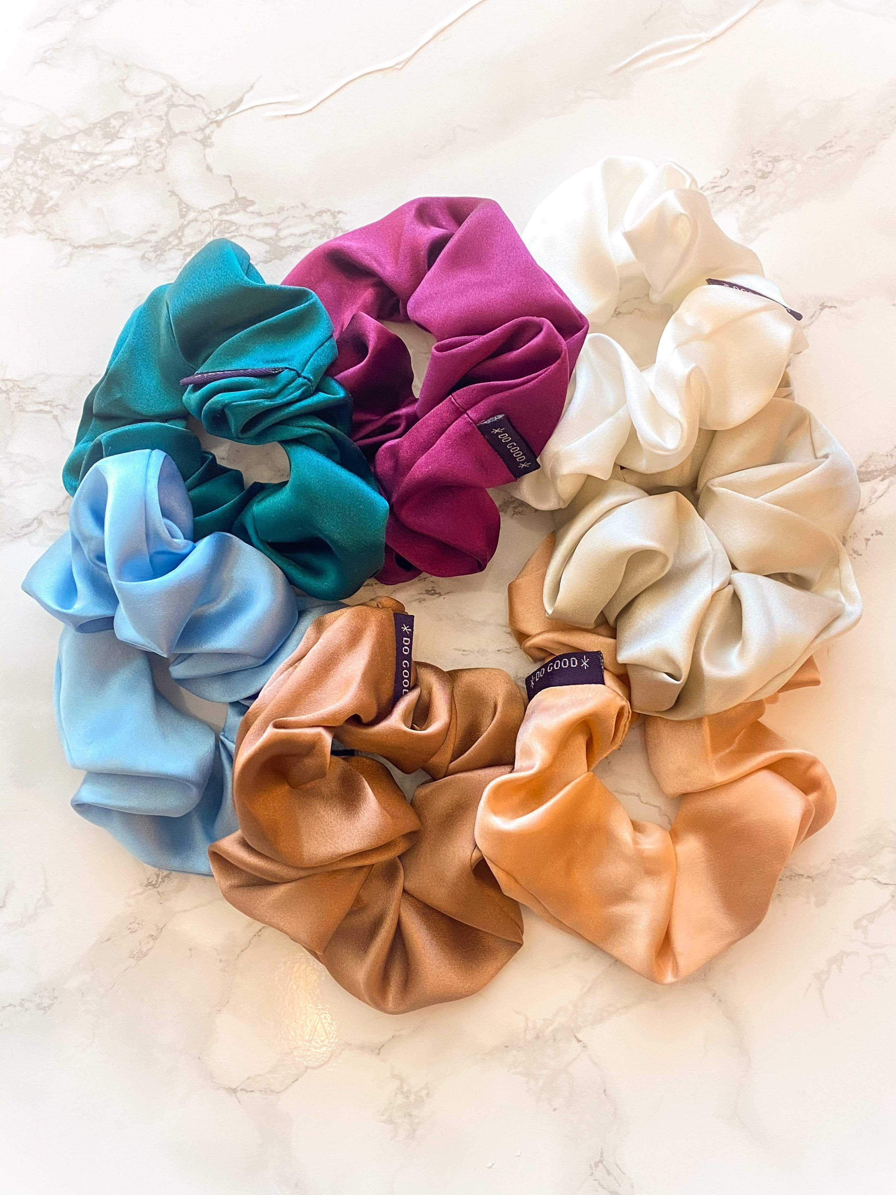 Silk Scrunchie Hair Accessory Look Polished Anytime | More Sunday Scrunchie Mulberry Silk Scrunchie lunya morgan lane silver-mist-grey