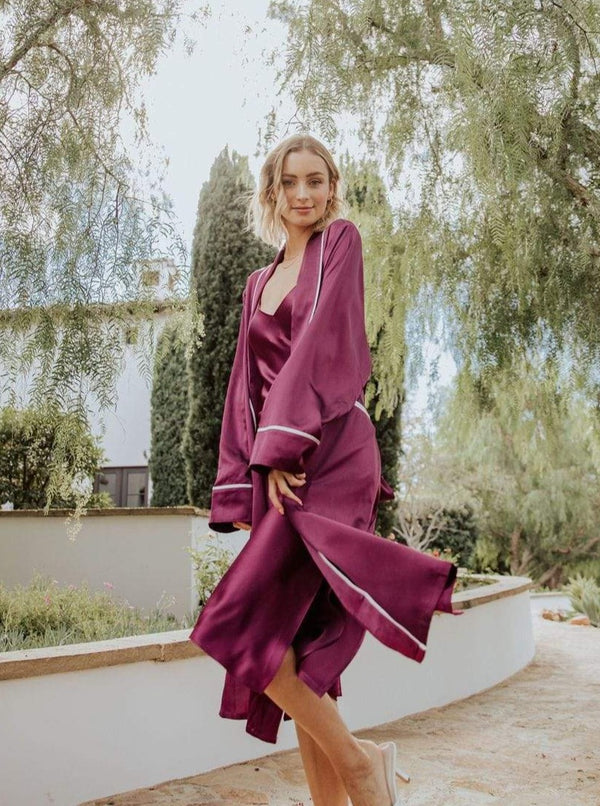 Sunset Rose#Silk Midi Smoking Robe- Look Good at Home | MORE SUNDAY Unisex Silk Midi Smoking Robe lunya morgan lane