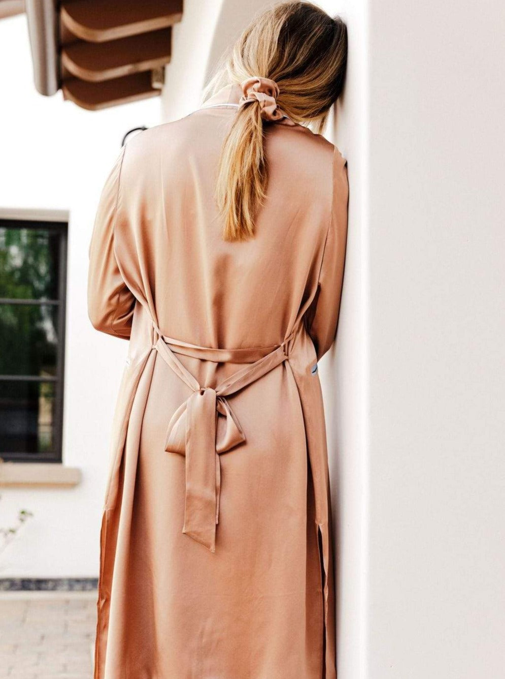 Sunset Rose#Silk Midi Smoking Robe- Look Good at Home | MORE SUNDAY Silk Midi Smoking Robe lunya morgan lane sunset-rose