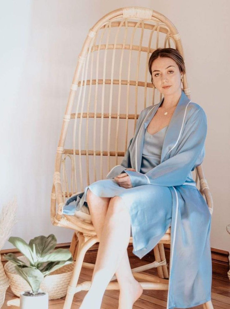 Silk Midi Smoking Robe- Look Good at Home | MORE SUNDAY Silk Midi Smoking Robe lunya morgan lane