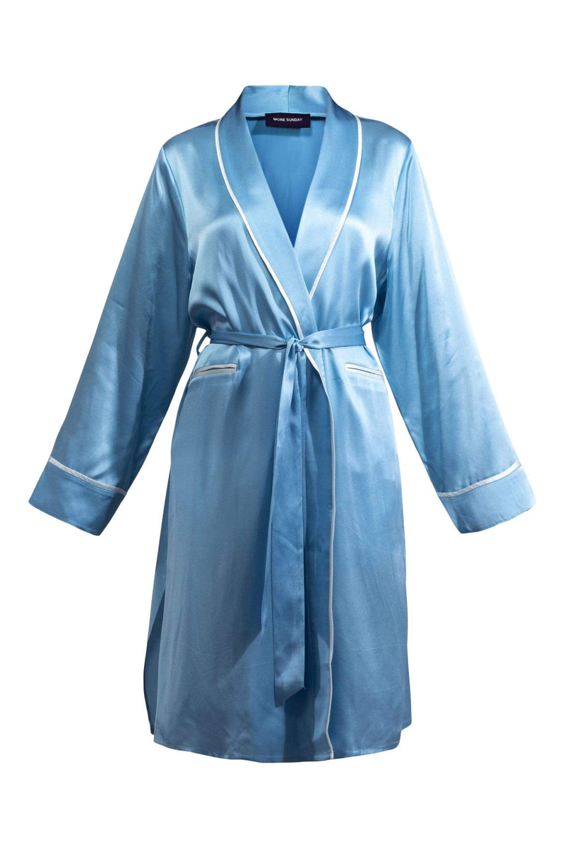 French Blue#Silk Midi Smoking Robe- Look Good at Home | MORE SUNDAY Unisex Silk Midi Smoking Robe lunya morgan lane