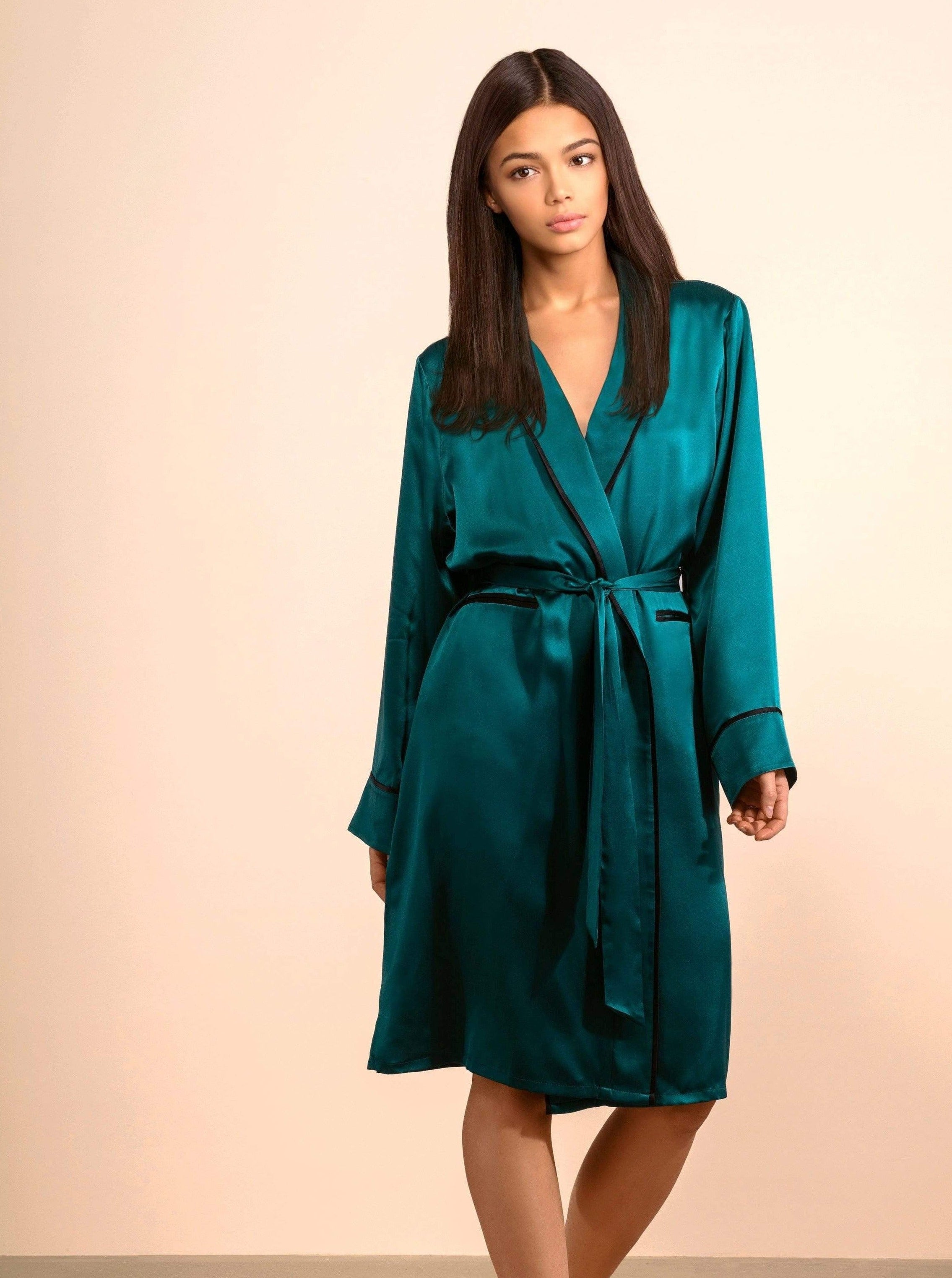 Silk Midi Smoking Robe- Look Good at Home | MORE SUNDAY Unisex Silk Midi Smoking Robe lunya morgan lane