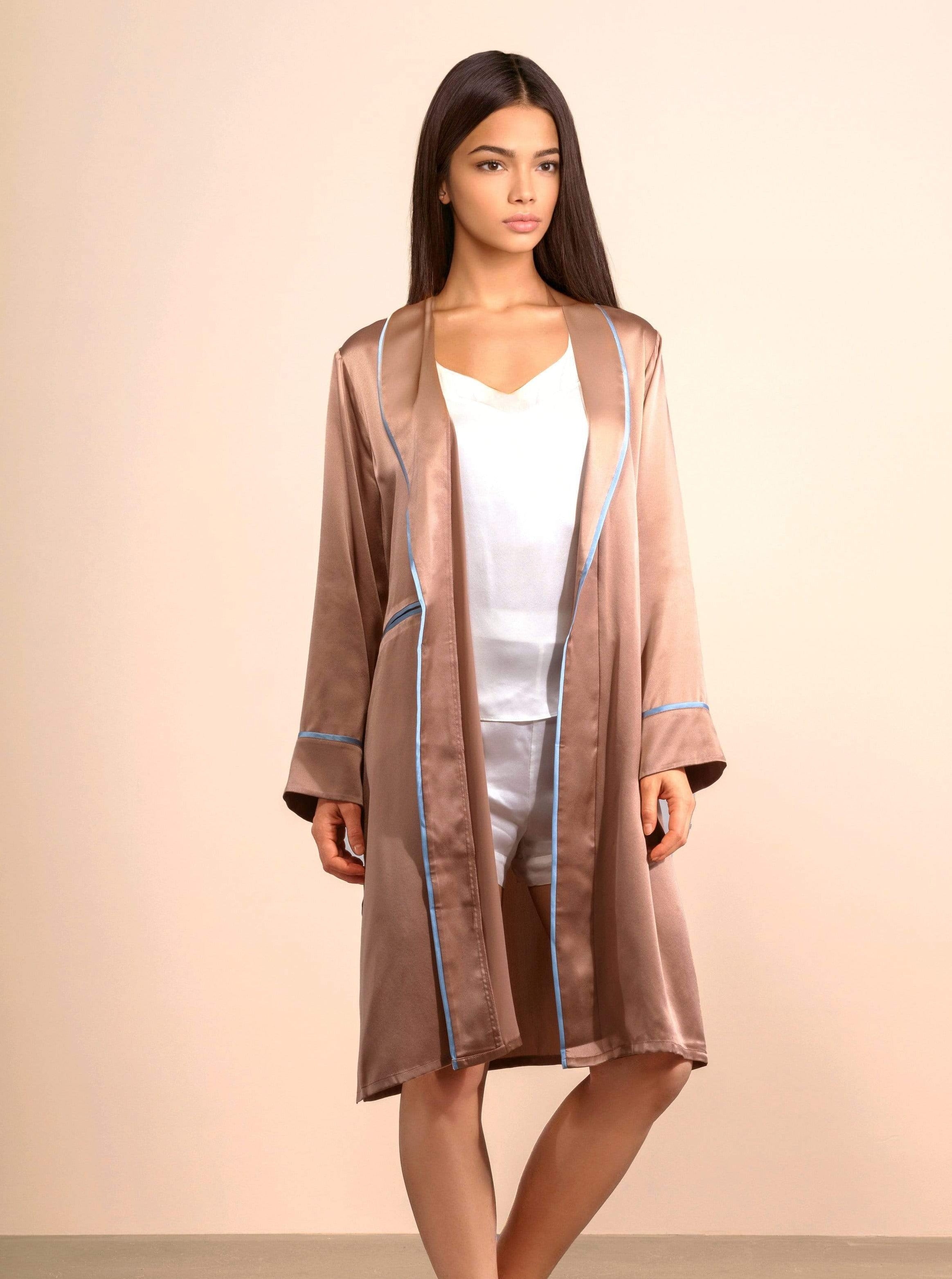 Silk Midi Smoking Robe- Look Good at Home | MORE SUNDAY Unisex Silk Midi Smoking Robe lunya morgan lane
