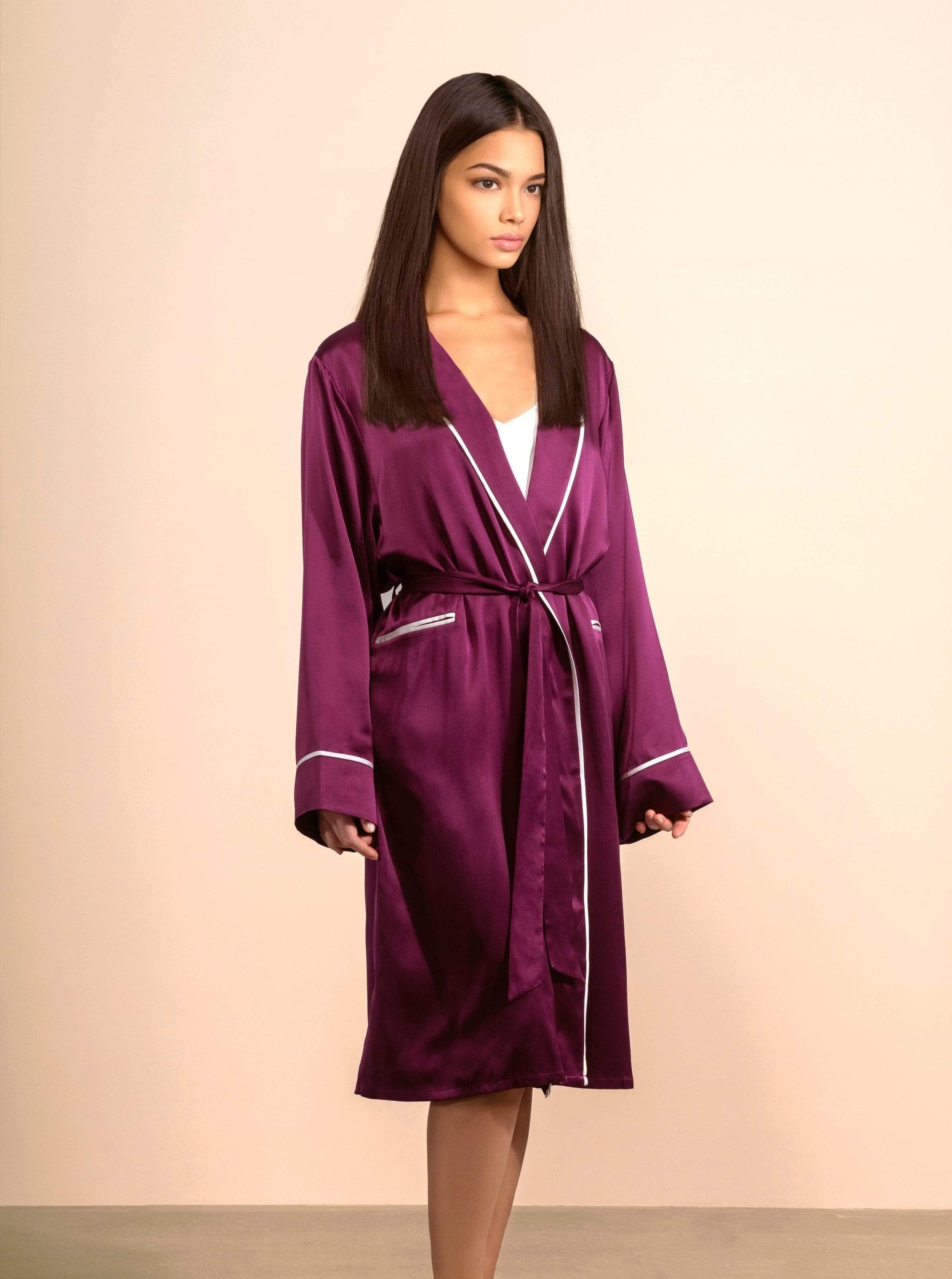 Mulberry Muse#Silk Midi Smoking Robe- Look Good at Home | MORE SUNDAY Unisex Silk Midi Smoking Robe lunya morgan lane mulberry-muse