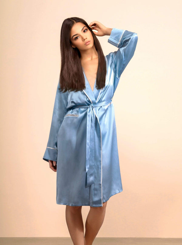 Sunset Rose#Silk Midi Smoking Robe- Look Good at Home | MORE SUNDAY Unisex Silk Midi Smoking Robe lunya morgan lane
