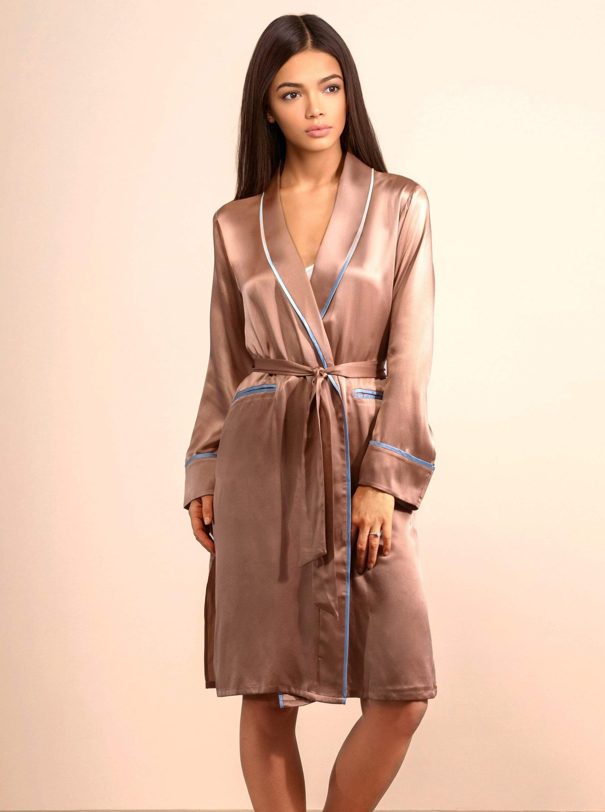 silk smoking dress Mischa Classic Smoking Robe - Long Silk Night Gown