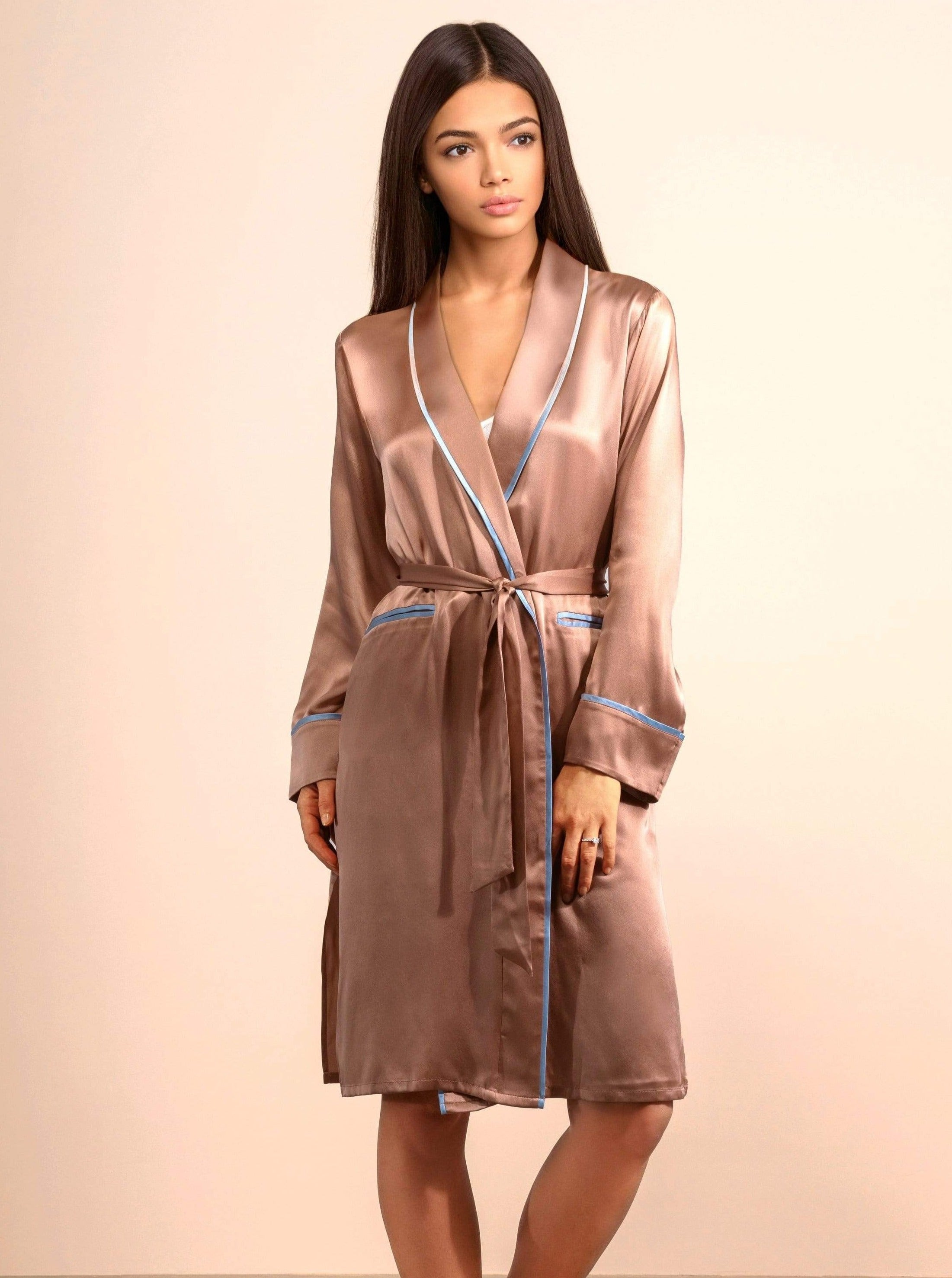 Sunset Rose#Silk Midi Smoking Robe- Look Good at Home | MORE SUNDAY Unisex Silk Midi Smoking Robe lunya morgan lane
