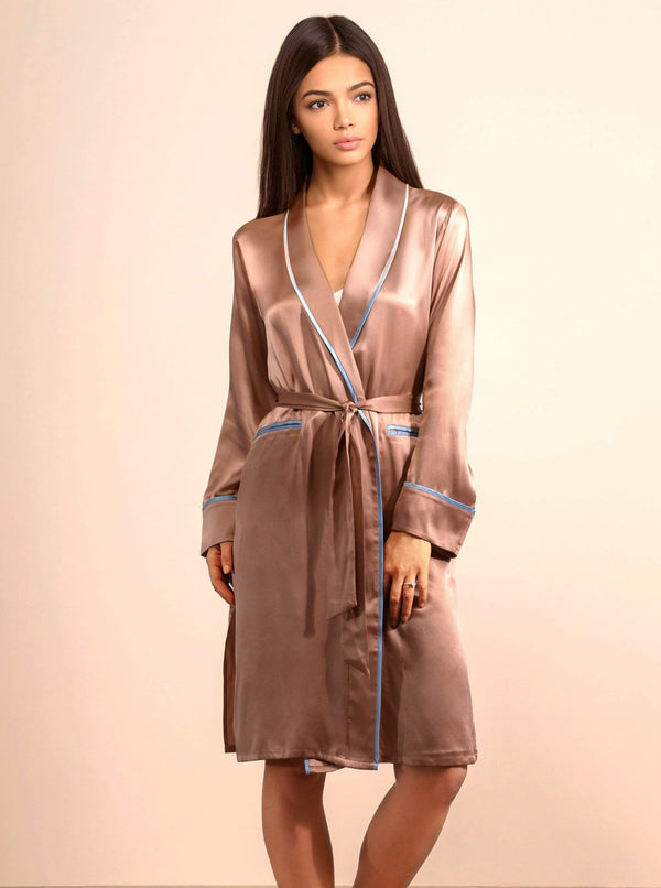 Sunset Rose#Silk Midi Smoking Robe- Look Good at Home | MORE SUNDAY Unisex Silk Midi Smoking Robe lunya morgan lane