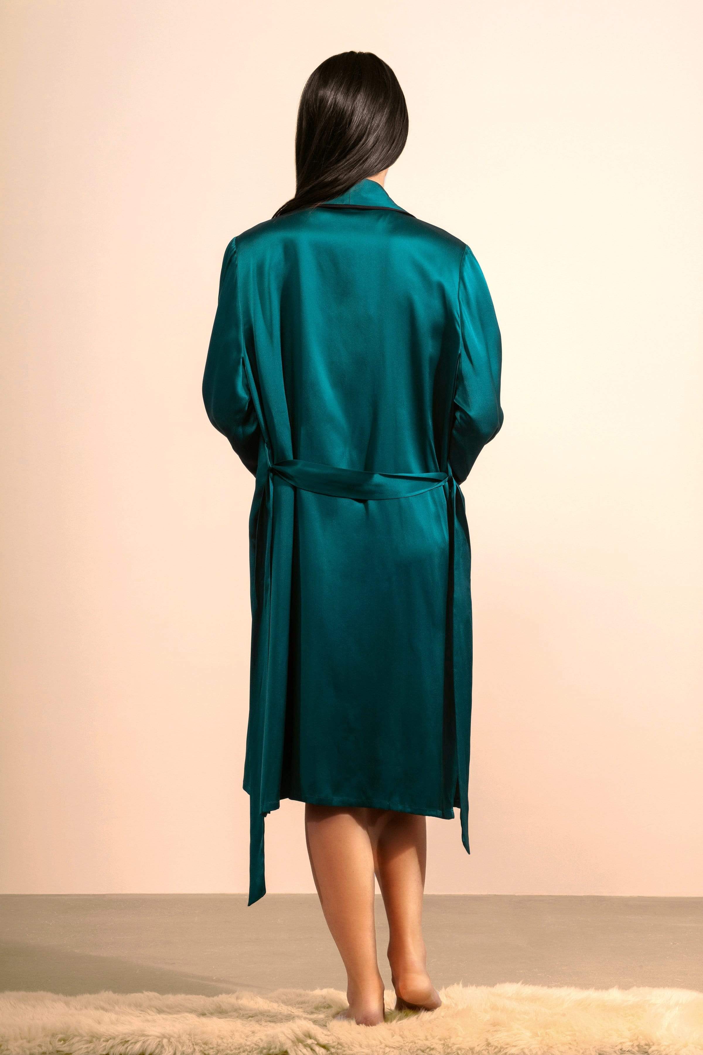 Silk Midi Smoking Robe- Look Good at Home | MORE SUNDAY Unisex Silk Midi Smoking Robe lunya morgan lane