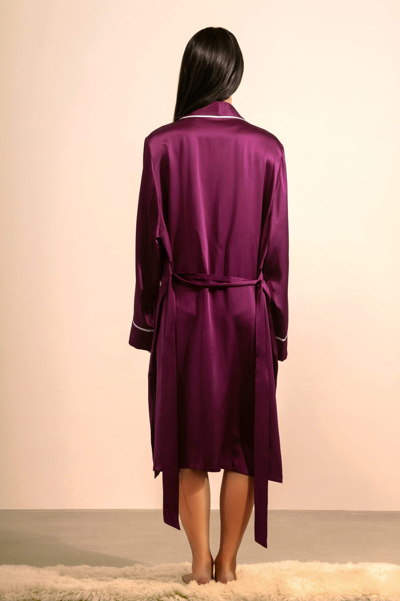 Mulberry Muse#Silk Midi Smoking Robe- Look Good at Home | MORE SUNDAY Unisex Silk Midi Smoking Robe lunya morgan lane