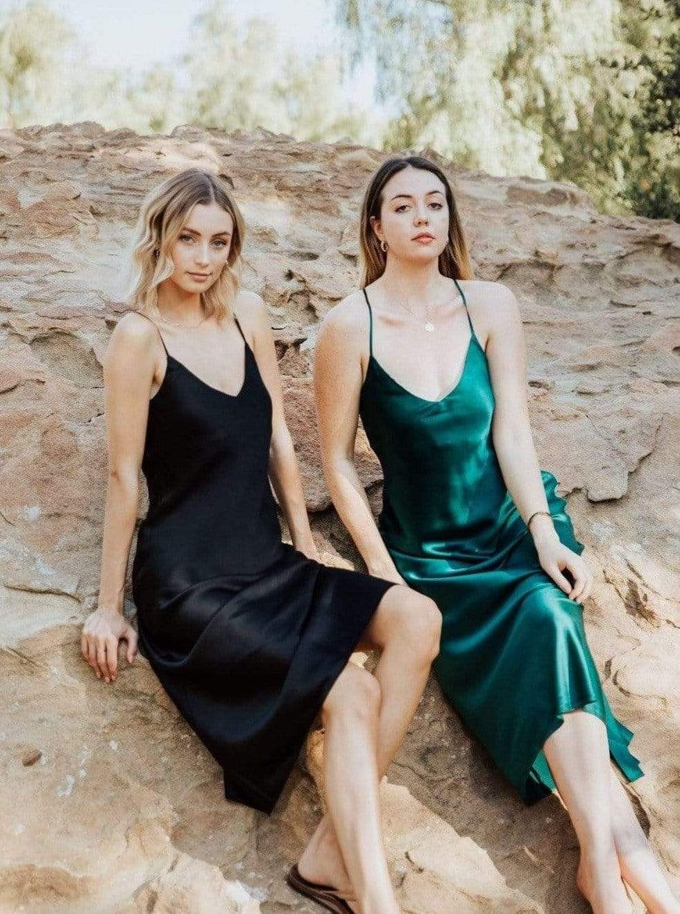 Deep Emerald Green#Slip Dress The Sunday Silk Slip Dress (Adjustable Straps and Built In Bra) lunya morgan lane