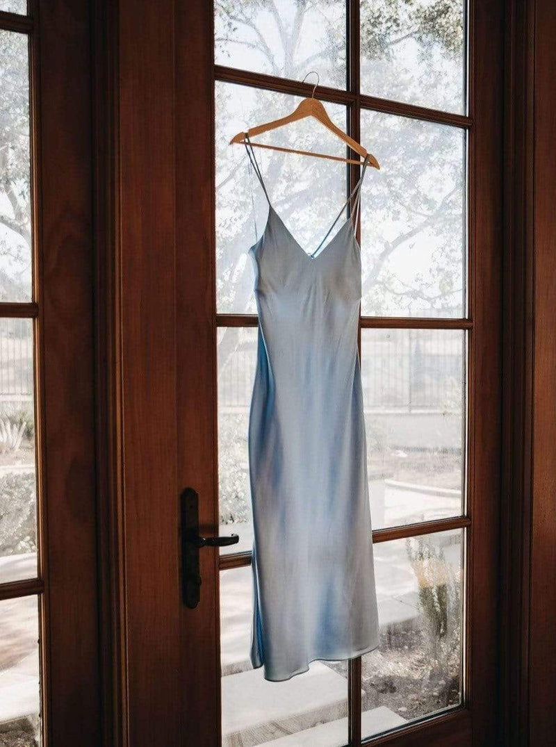 French Blue#Slip Dress The Sunday Silk Slip Dress (Adjustable Straps and Built In Bra) lunya morgan lane