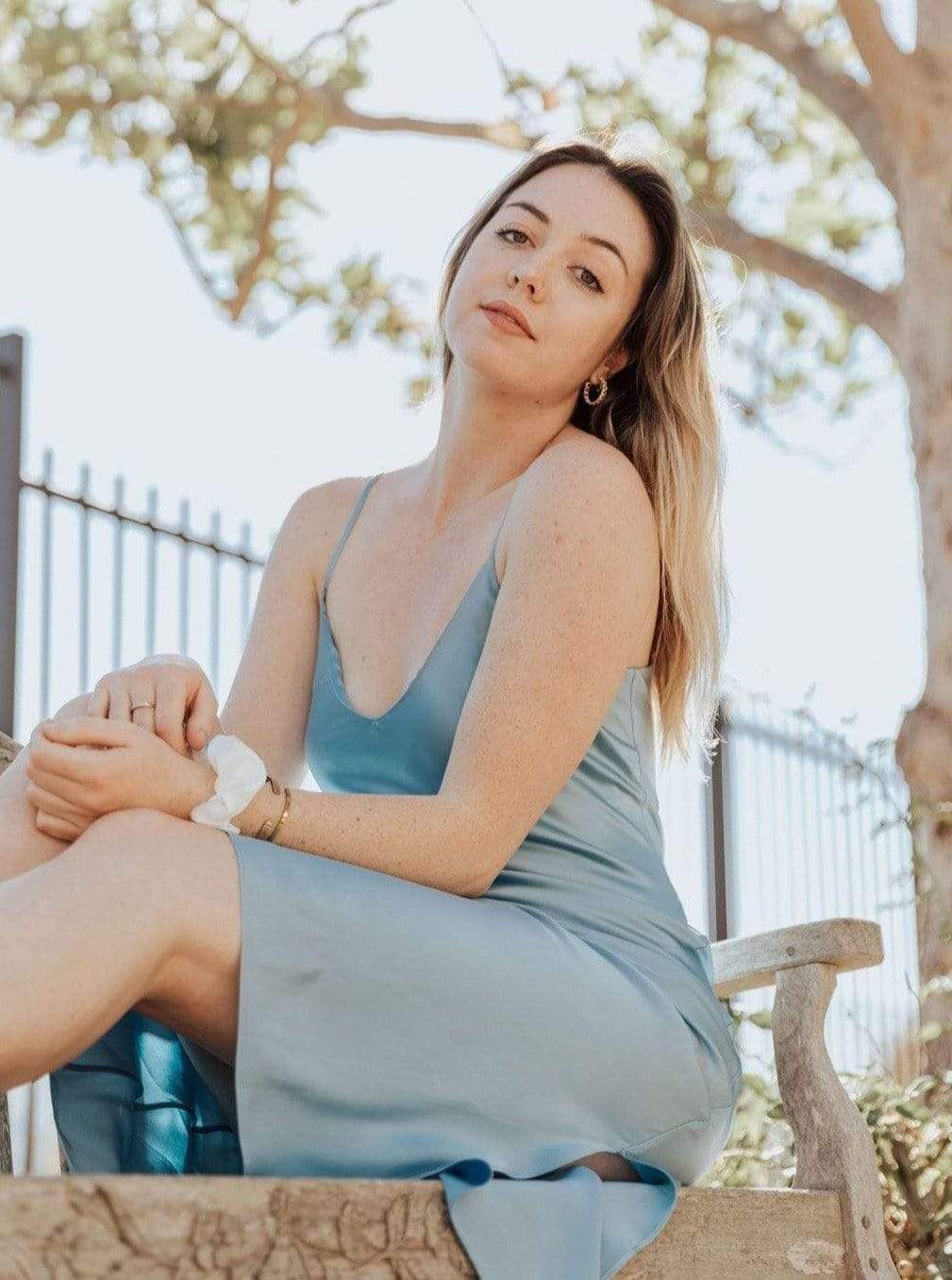 French Blue#Slip Dress S / French Blue The Sunday Silk Slip Dress (Adjustable Straps and Built In Bra) lunya morgan lane french-blue