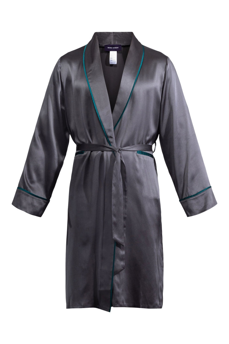 Unisex Silk Midi Smoking Robe- Extended Sizing -Charcoal | MORE SUNDAY Unisex Silk Midi Smoking Robe · Charcoal Grey · Extended Sizing lunya morgan lane