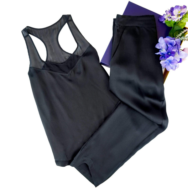 Black Caviar#Washable 100% Mulberry Silk Pajama Set Nº3 | MORE SUNDAY Women's Pajama Set Silk Pajama Set Nº3 lunya morgan lane