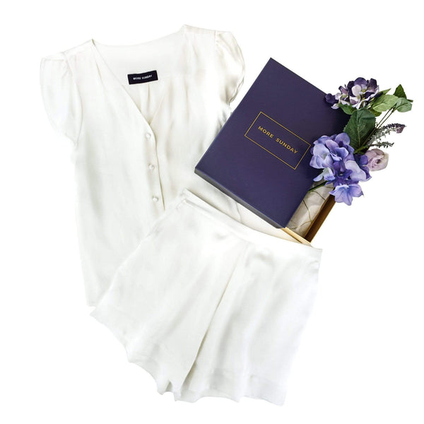 Royal Blueberry#Washable 100% Mulberry Silk Pajama Set Nº2 | MORE SUNDAY Women's Pajama Set Silk Pajama Set Nº2 lunya morgan lane royal-blueberry