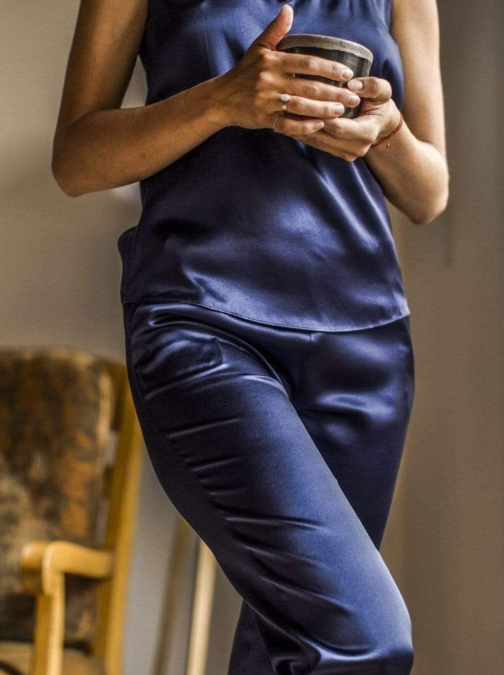 Washable 100% Mulberry Silk Pajama Set Nº3 | MORE SUNDAY Women's Pajama Set S / Royal Blueberry Silk Pajama Set Nº3 lunya morgan lane