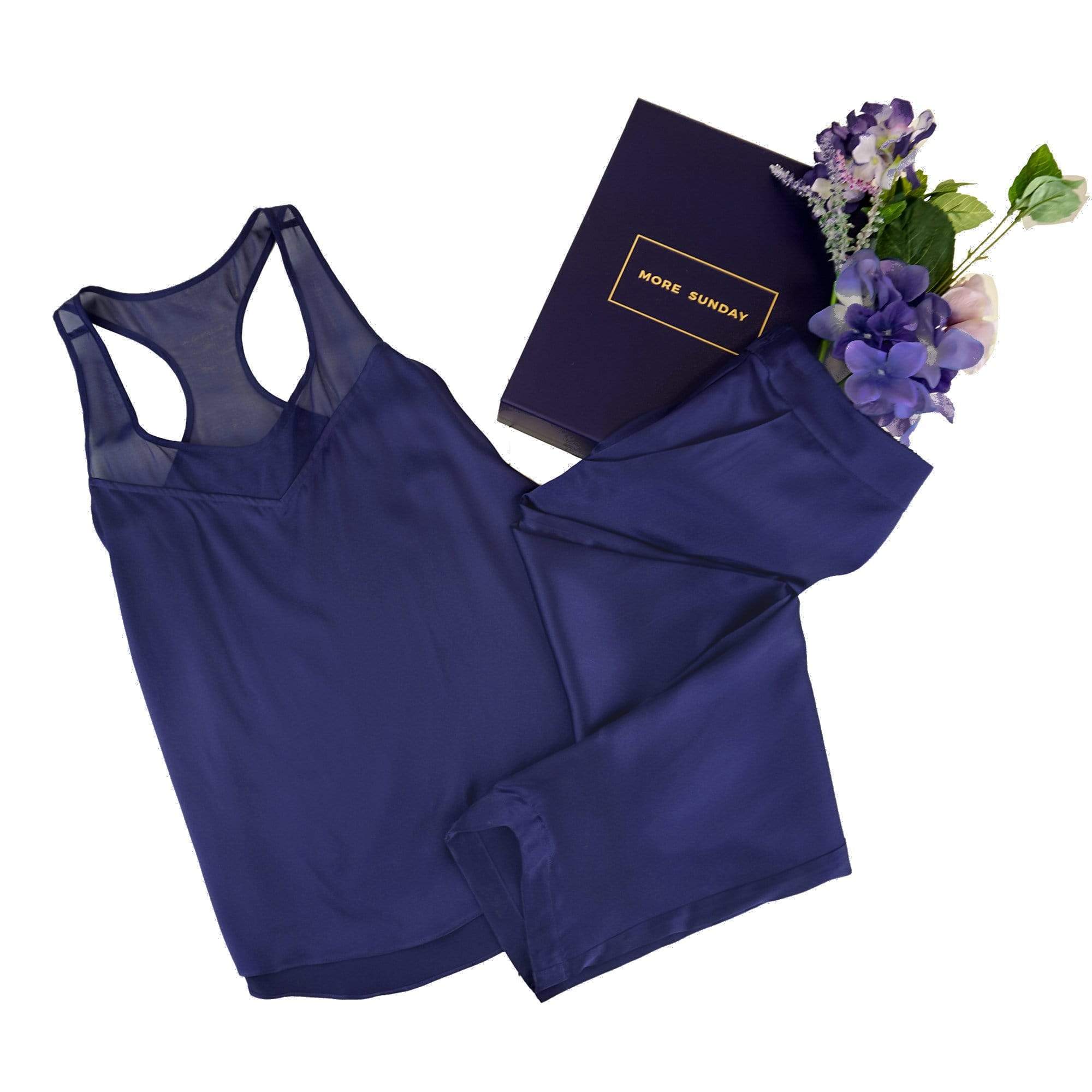 Washable 100% Mulberry Silk Pajama Set Nº3 | MORE SUNDAY Women's Pajama Set XS Pants S Top / Royal Blueberry Silk Pajama Set Nº3 lunya morgan lane