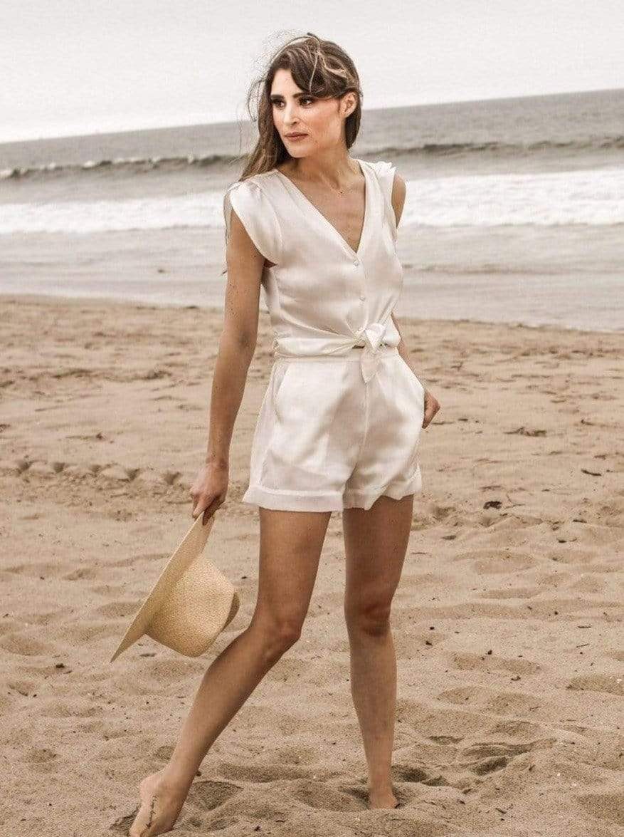 Washable 100% Mulberry Silk Pajama Set Shorts | MORE SUNDAY Women's Short S Soho Shorts · Light Champagne lunya morgan lane