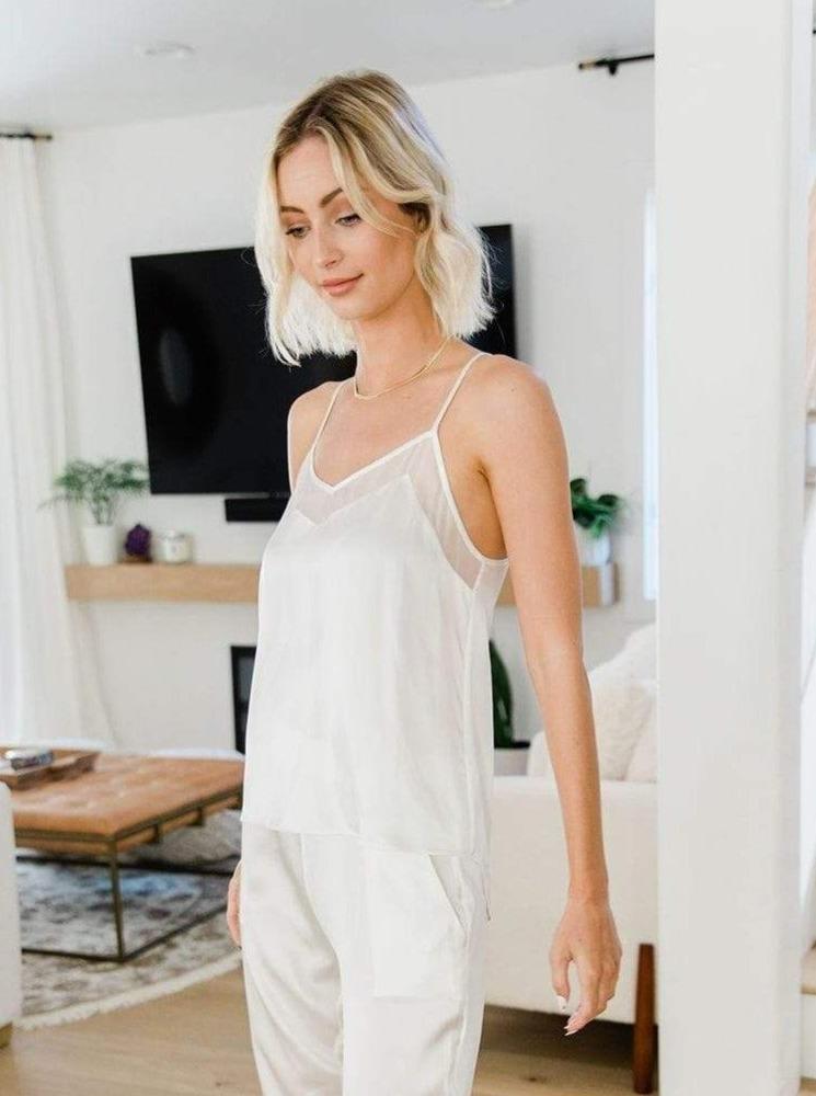 Washable 100% Mulberry Silk Pajama Camisole Top | MORE SUNDAY Women's Top L Silk Cami Top · Light Champagne lunya morgan lane
