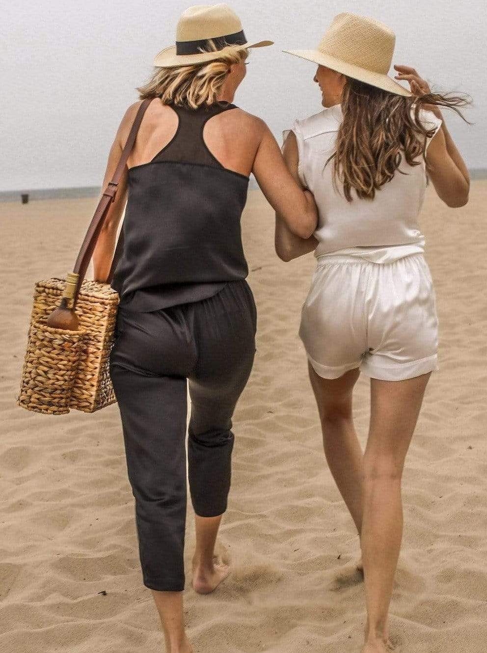 Washable 100% Mulberry Silk Pajama Set Racerback Tank | MORE SUNDAY Women's Top Nolita Reversible Racerback Top · Black Caviar lunya morgan lane