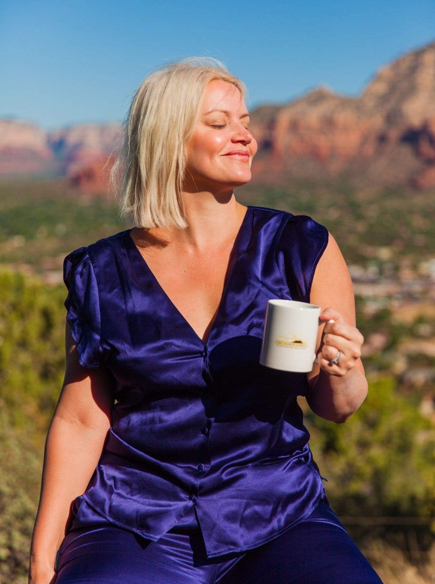 Washable 100% Mulberry Silk Pajama Set Button Up Blouse | MORE SUNDAY Women's L Chelsea Silk Button Up Top · Royal Blueberry lunya morgan lane