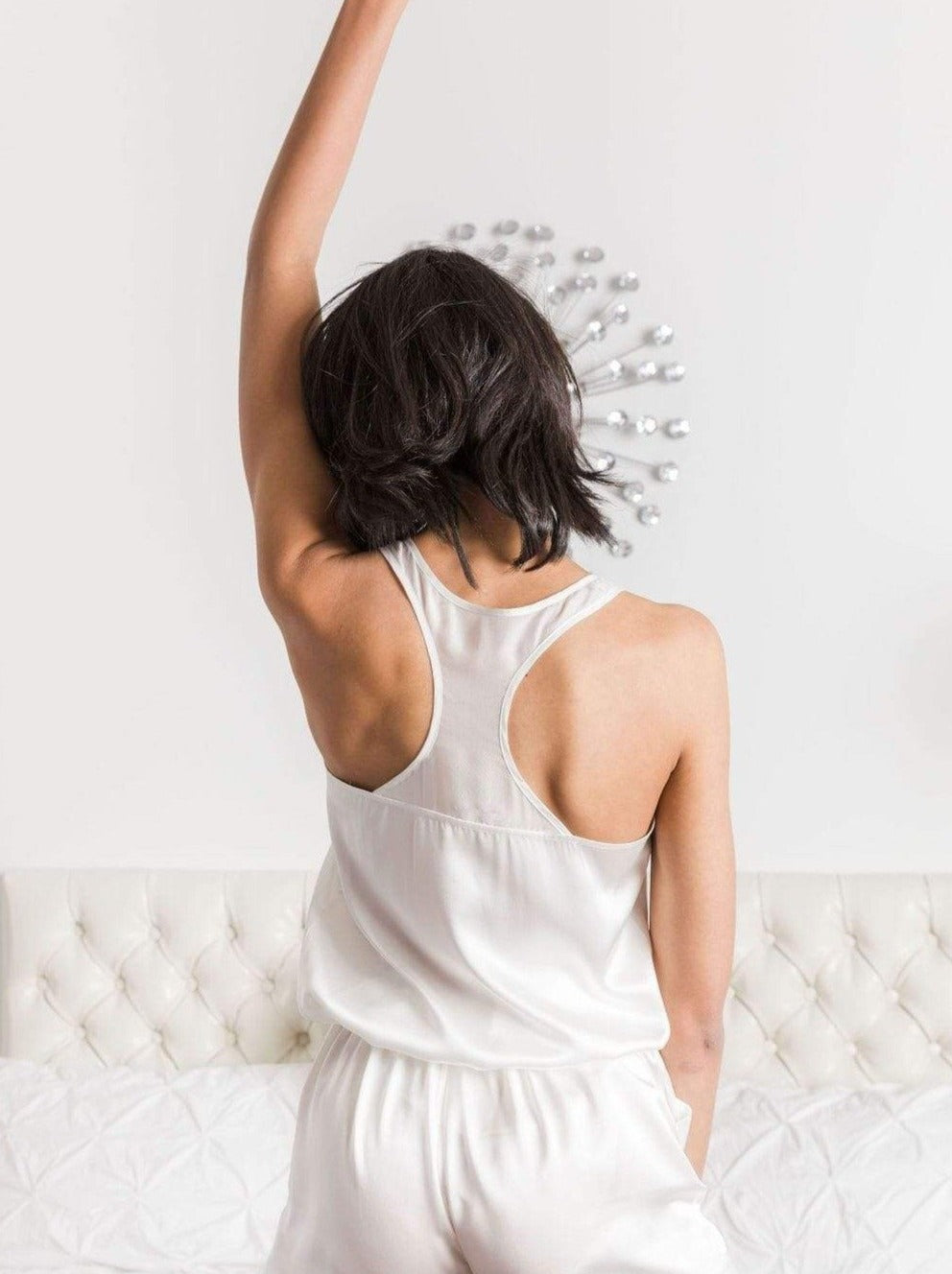 Washable 100% Mulberry Silk Pajama Set Racerback Tank | MORE SUNDAY Women's Nolita Reversible Racerback Top · Light Champagne lunya morgan lane