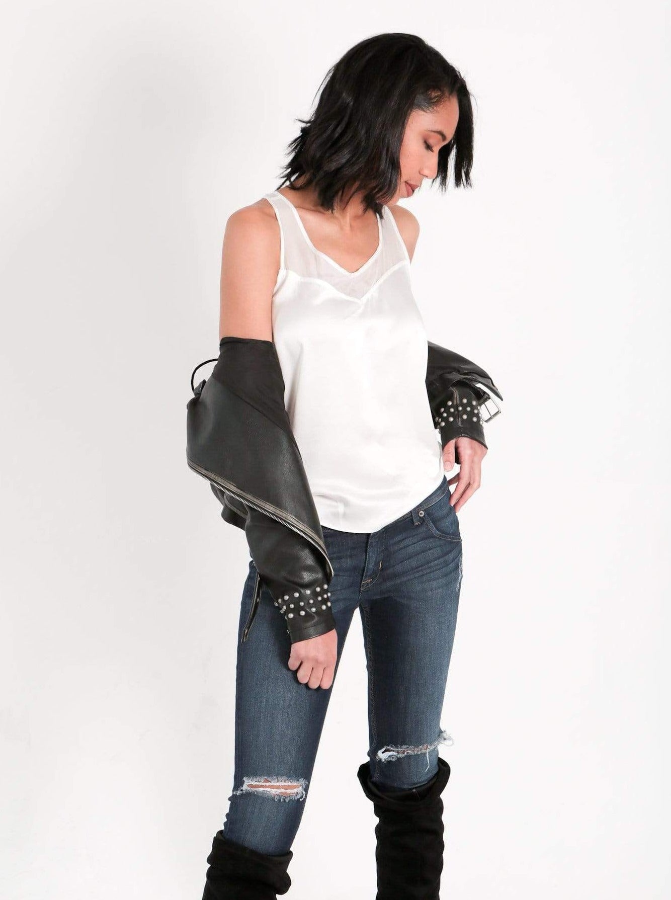 Washable 100% Mulberry Silk Pajama Set Racerback Tank | MORE SUNDAY Women's Nolita Reversible Racerback Top · Light Champagne lunya morgan lane