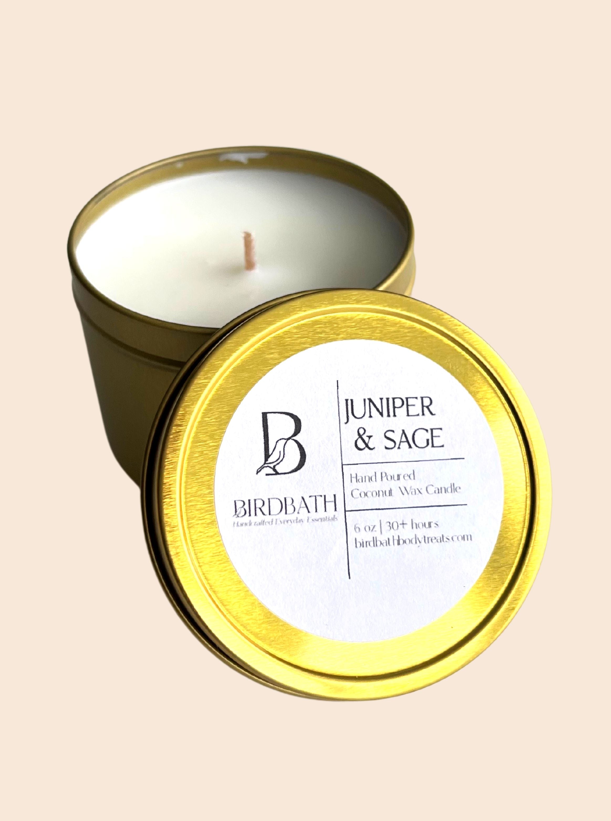 Juniper & Sage Coconut Wax Candle in Gold Travel Tin