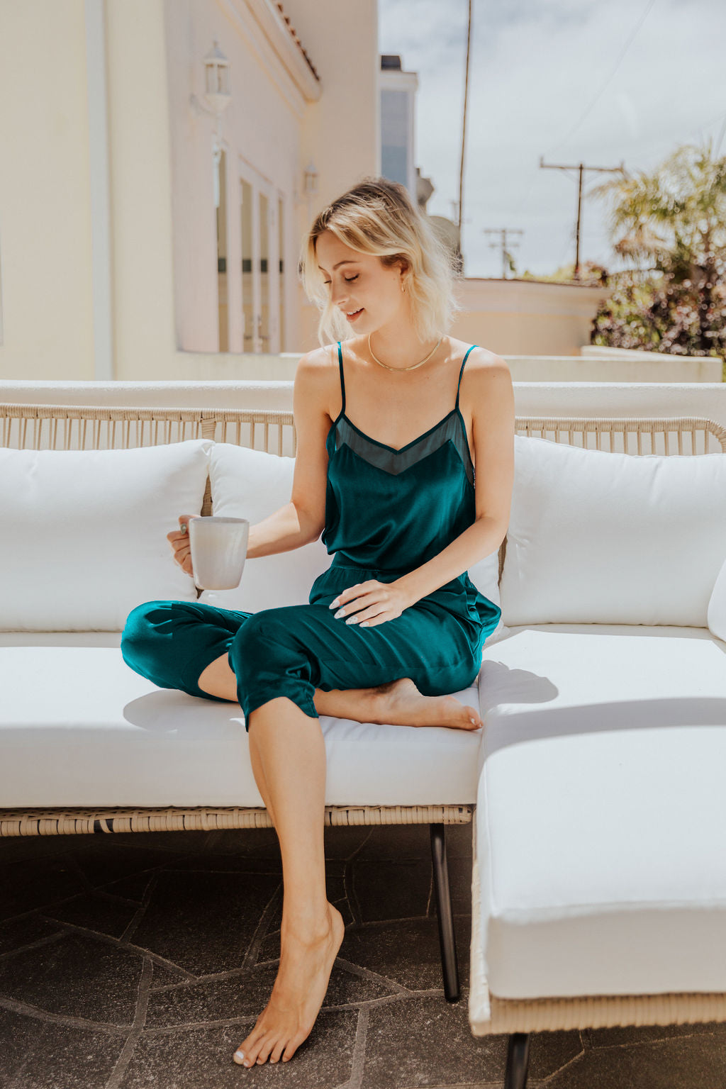 Silk Pajama Set Nº5 (Mulberry Silk Camisole Top & Pull-On Straight Leg Silk Pant Set)