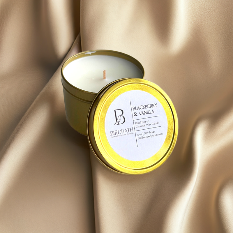 Blackberry  & Vanilla Coconut Wax Candle in Gold Travel Tin