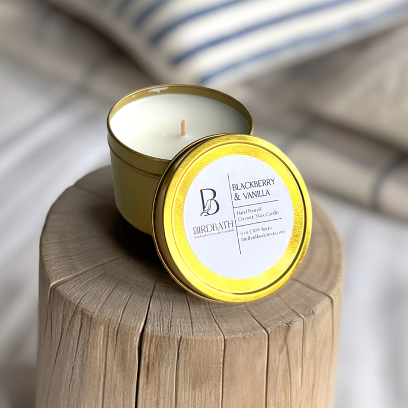 Blackberry  & Vanilla Coconut Wax Candle in Gold Travel Tin