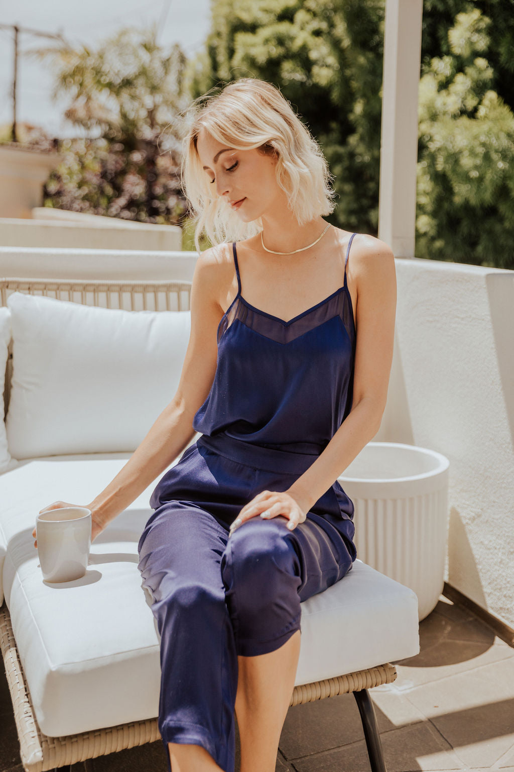 Silk Pajama Set Nº5 (Mulberry Silk Camisole Top & Pull-On Straight Leg Silk Pant Set)