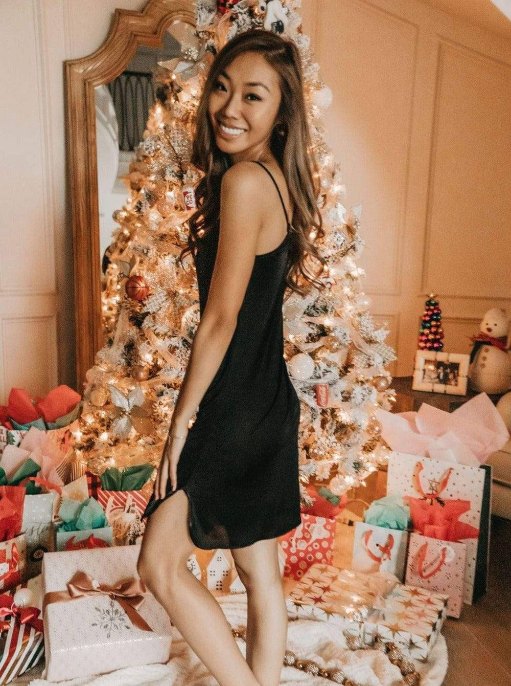 Lightweight Knit Silk Slip Dress, Stretchy with No Spandex, Black | MORE SUNDAY Dress Lightweight Knit Silk Slip Dress - Black lunya morgan lane