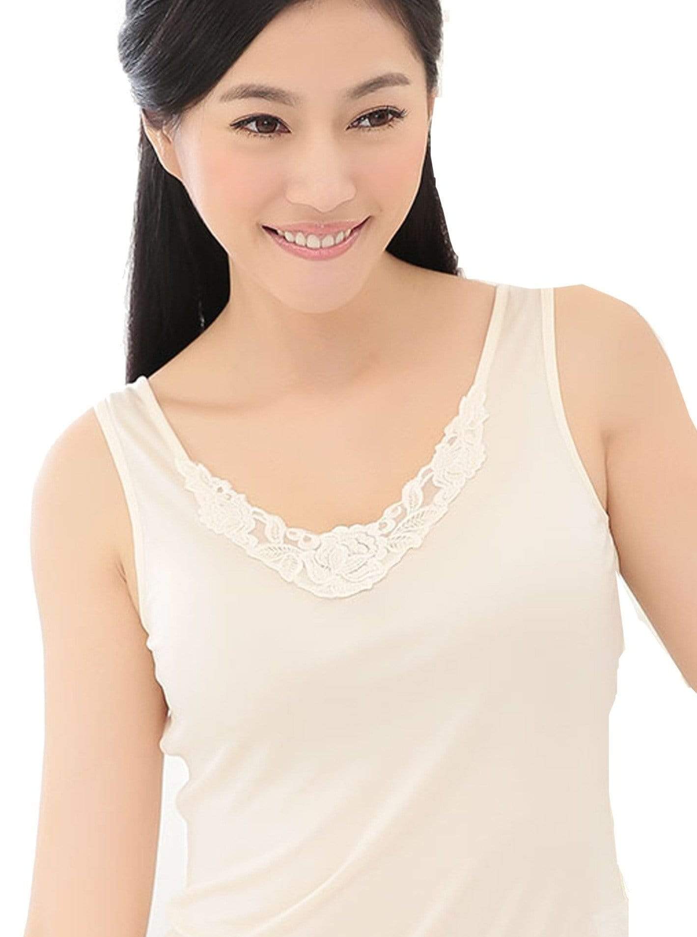 Women's Top US XS Petite (Euro M) / Nude Ivory Yellow Women's Lightweight Knit Silk Embroidered V-Neck Tank Top lunya morgan lane