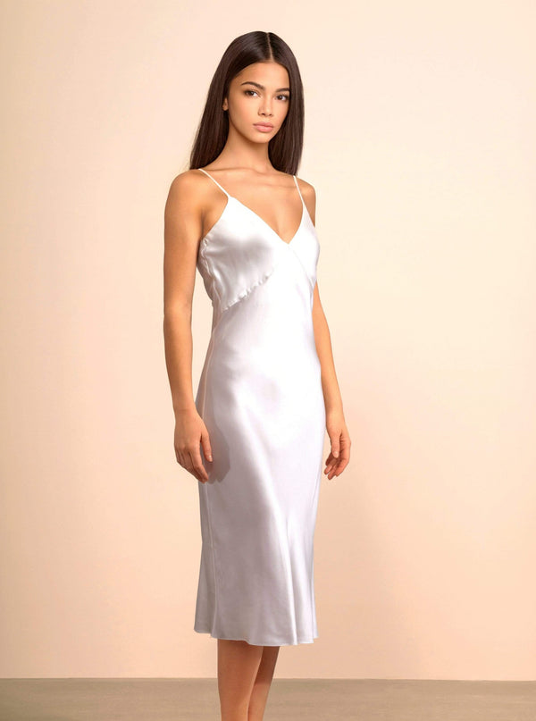 Aphrodite White Silk Slip Dress · Light Champagne lunya morgan lane
