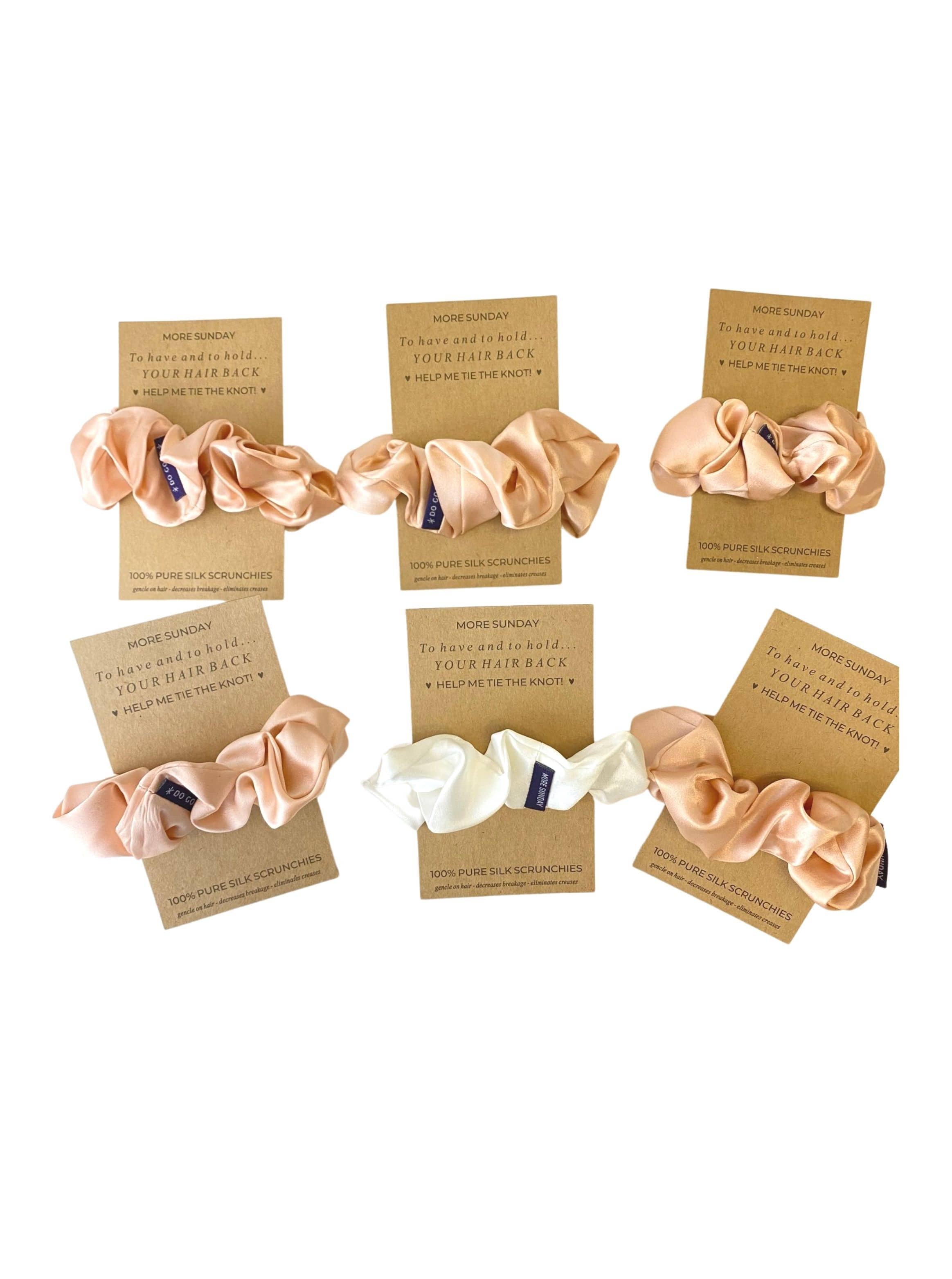Silk Scrunchie Hair Accessory Look Polished Anytime | More Sunday Blush Pink Bridal Proposal Silk Scrunchie Sets lunya morgan lane