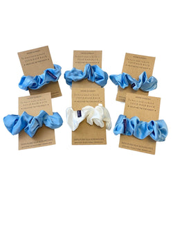 French Blue#Silk Scrunchie Hair Accessory Look Polished Anytime | More Sunday French Blue Bridal Proposal Silk Scrunchie Sets lunya morgan lane