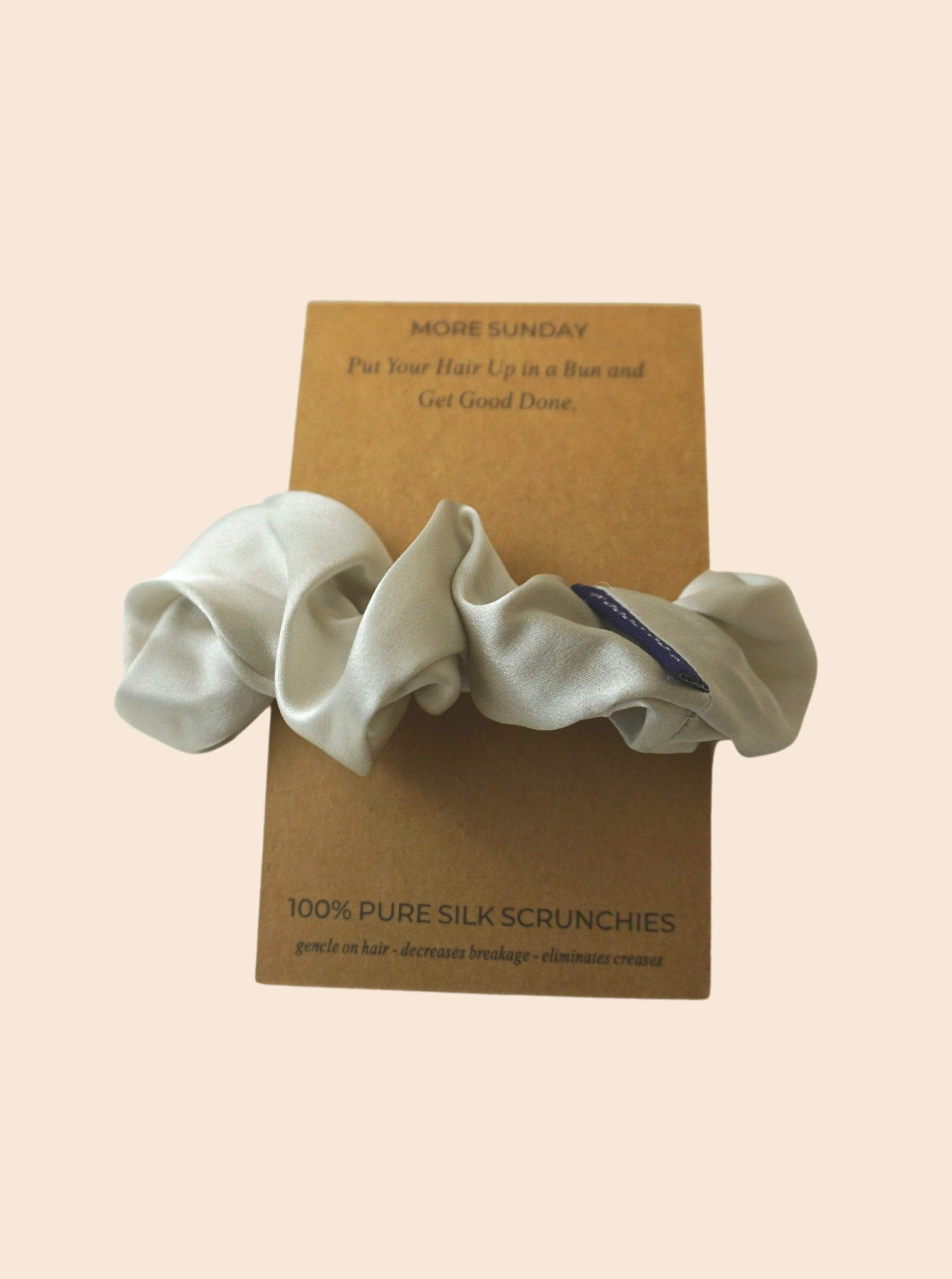 Silk Scrunchie Hair Accessory Look Polished Anytime | More Sunday Scrunchie Mulberry Silk Scrunchie lunya morgan lane silver-mist-grey