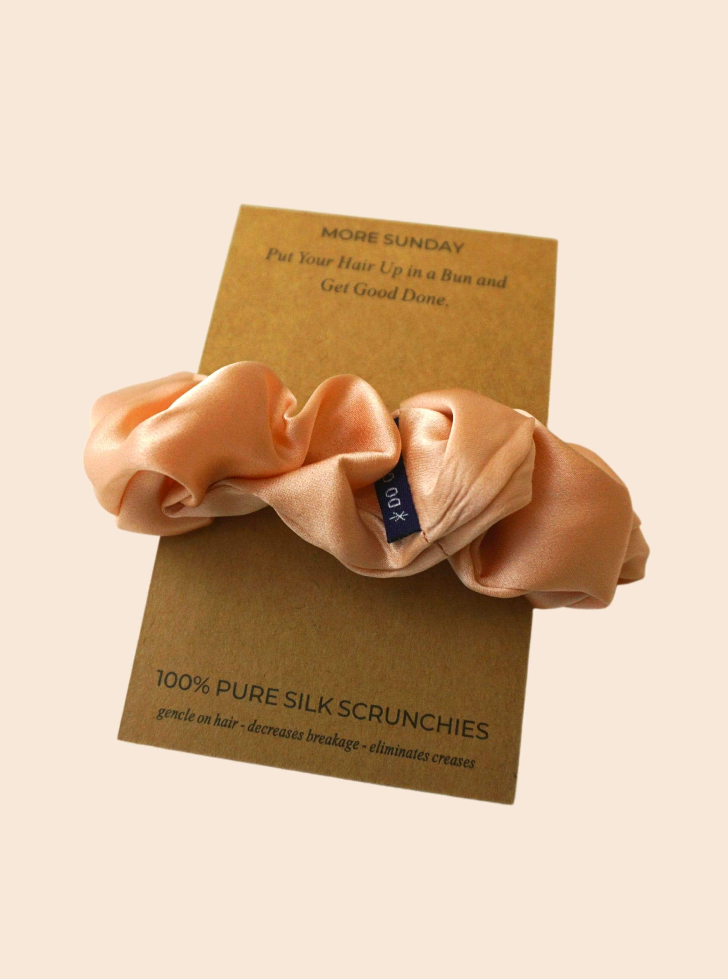 Silk Scrunchie Hair Accessory Look Polished Anytime | More Sunday Scrunchie Mulberry Silk Scrunchie lunya morgan lane blush-pink