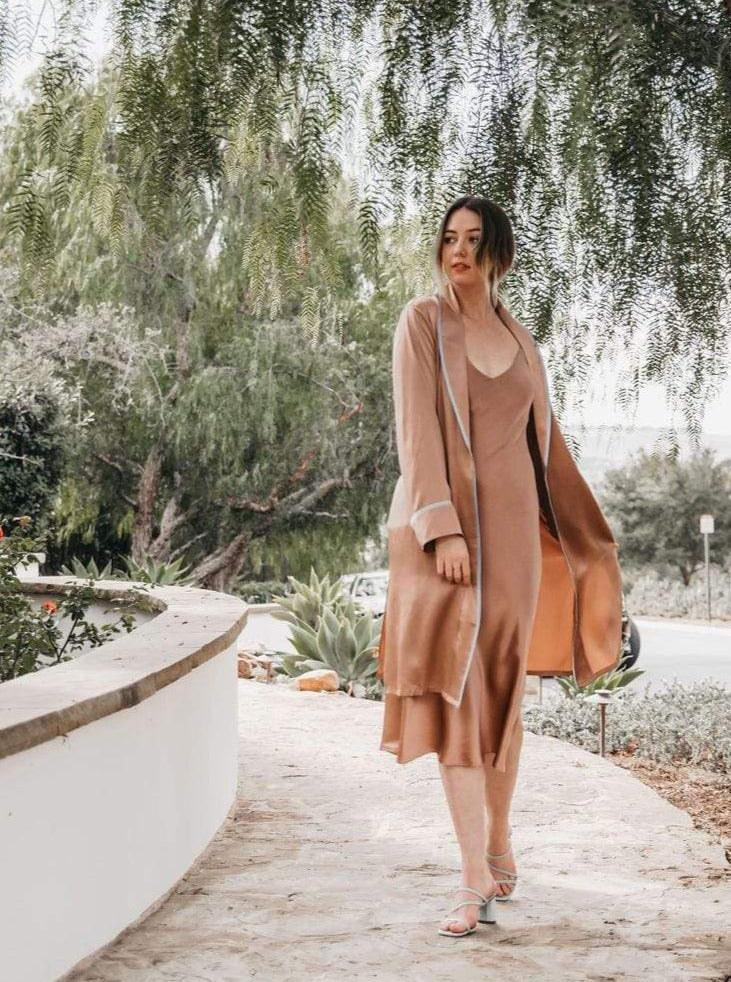 Silk Midi Smoking Robe- Look Good at Home | MORE SUNDAY Silk Midi Smoking Robe lunya morgan lane